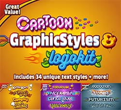 极品AI样式－34款卡通风格效果：Cartoon Graphic Styles and Logo Kit